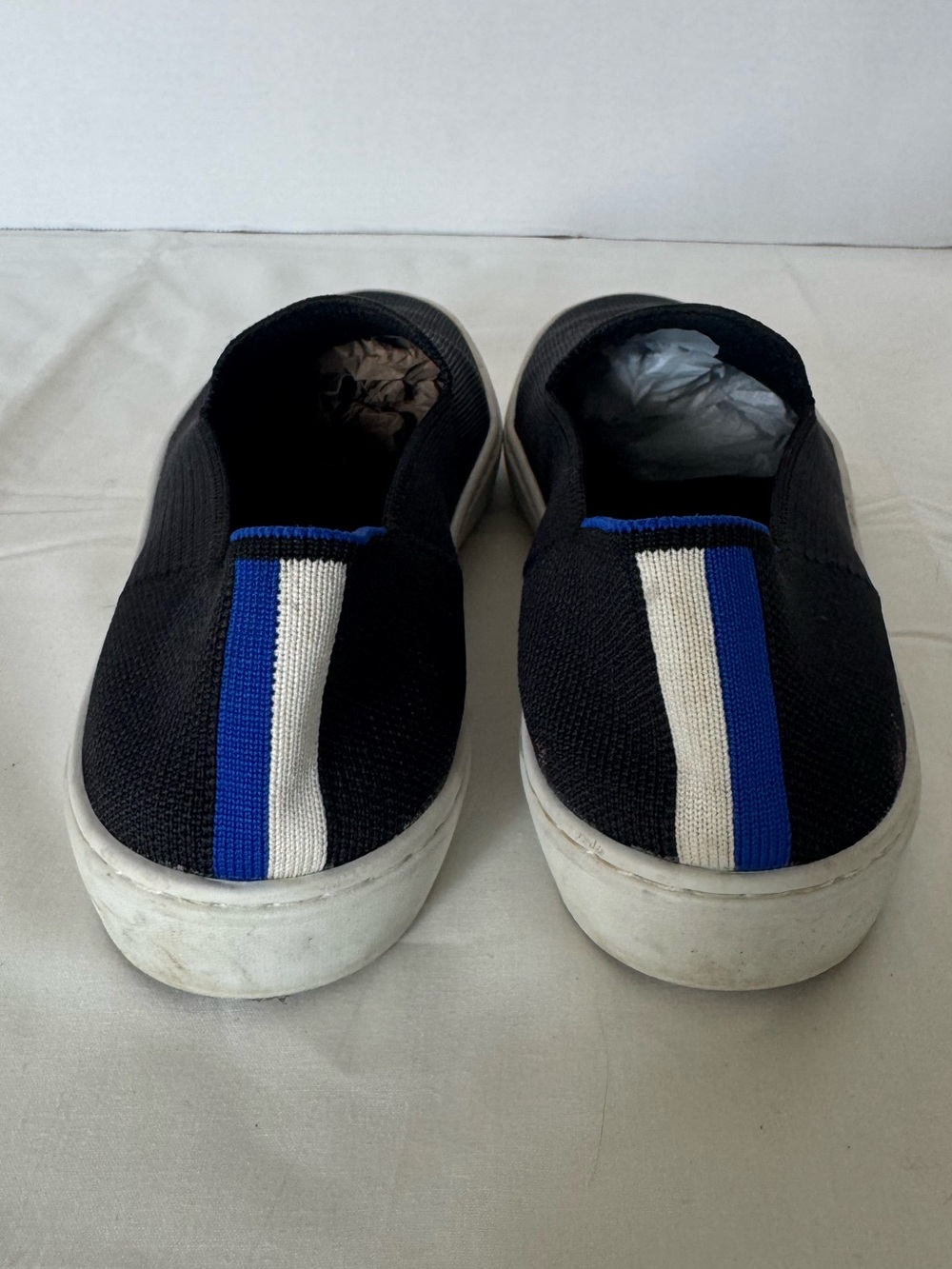 Rothy's Black Slip-On Sneakers with Blue Accent Size 7.5 - Picture 8 of 11